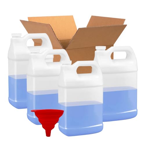 4 Pcs 1 Gallon F Style HDPE Jug with Funnel - Secure 38-400 Neck Finish - Ideal Water Container for Water Storage, Detergents, Oil Containers, Industrial and Everyday Use