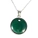 Echmeck Sterling Silver Round Green Jade 20mm Handmade Pendant Necklace 18+2 inch Silver Chain for Women