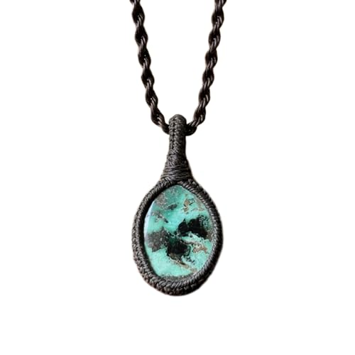Collier pendentif rond en chrysocolle naturelle et cuir LKBEADS