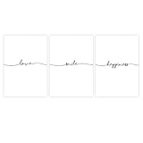 3er Set: love - smile - happiness - Kunstdrucke auf wunderbarem Hahnemühle Papier DIN A4 -ohne Rahmen- schwarz-weißes Bild Poster zur Deko im Büro Wohnung - als Geschenk zum Geburtstag etc.