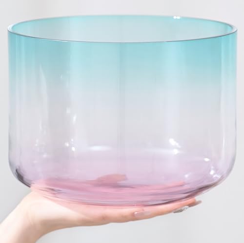 サウンドヒーリング瞑想用スエードストライカーOリング付きカラークォーツチャクラクリスタルシンギングボウル(A note,6 inch)