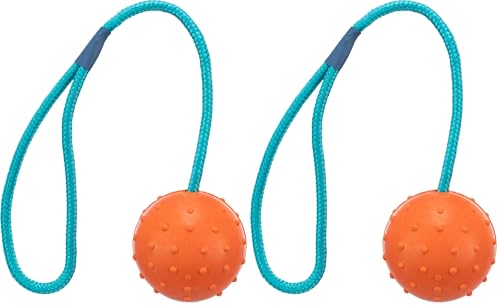 TRIXIE 3305 Ball am Seil, Naturgummi, ø 6/30 cm, orange/türkis, 2er Pack, Hund, Größen alle Rassen, Apportieren, Tauziehen