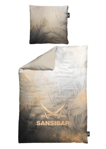 Sansibar Bettwäsche Set Jungle, 100% Baumwoll-Satin, Exotisches Monstera-...