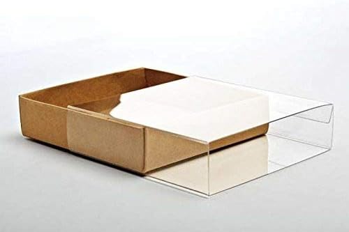 25 cajas estacionarias de papel kraft con fundas transparentes, 4 78 x 1 x 6 34 pulgadas (soportes para juegos de tarjetas A6 de tamaño 10-12)