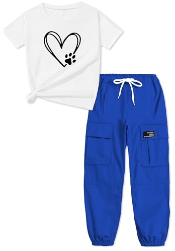 Image of ARTMINE Girls' 2 Piece Outfits Casual Drawstring Jogger Pants and Basic Short Sleeve Top Set, 6-14 Years
