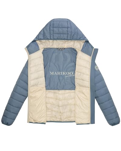 MARIKOO Damen leichte Übergangsjacke Kurze Steppjacke mit innen eingenähter Tragetasche zum einfachen Verstauen und praktischem Umhängen der Jacke Pack Mich EIN Powder Blue Gr. XL