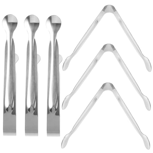 MUCKLILY 6pcs Stainless Steel Tongs Versatile Ice Sugar and Food Clips Ergonomic Design for Convenient Gripping Bbq Tool for Handling