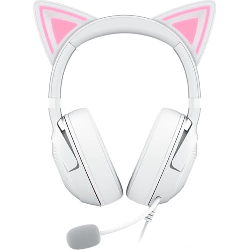 Razer Kraken Kitty V2 - Kabelgebundenes RGB-Headset mit Kitty Ohren für Gaming und Streaming (325 g, Triforce 40 mm Treiber, HyperClear Cardioid Mic, Surround Sound) Weiß