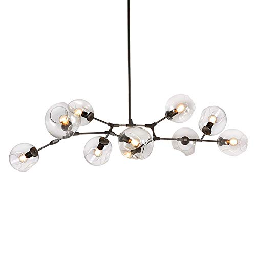 LRUII E27 Sputnik Chandelier Modern Chandelier Mid Century During Lighting Adjustable Ceiling Light Fixture for y Bar Kitchen Dining Room-Clear lampshade 9 Head