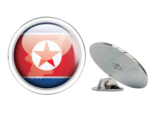 North Korea Glossy Map Flag Round Metal 0.75