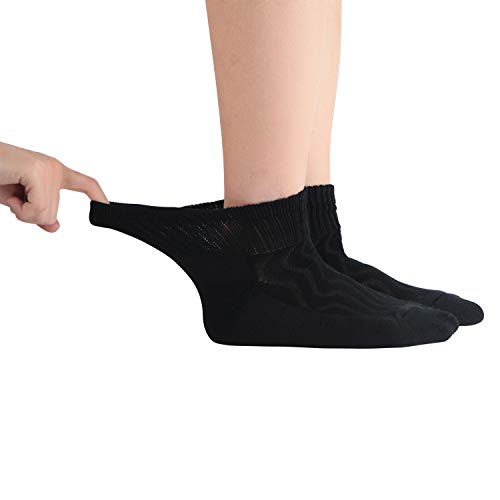 Lin Performance Women Non Binding Bamboo Ankle Diabetic Socks,Seamless Toe, Soft Cushion,Loose Top, 4 Pairs (9-11, Black) #TOP2
