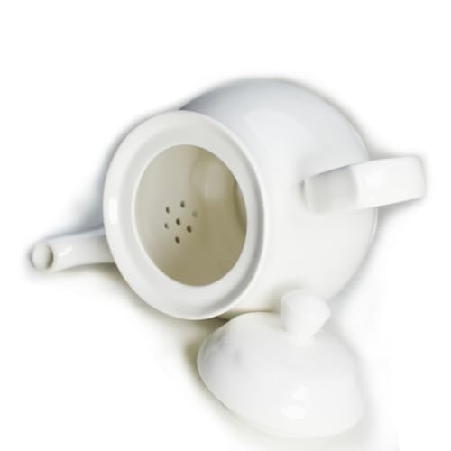Image of White Porcelain Teapot, 2L Large Tea Pot Coffee Tea Water Pot Vintage Lotus Ceramic Gooseneck Kettle (72oz)