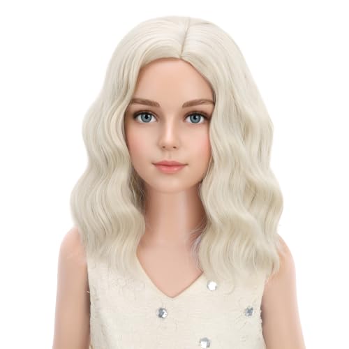 Image of PATTNIUM Platinum Blonde Kids Wig Short Curly Wavy Girls Blonde Wigs Platinum Bob Synthetic Wigs
