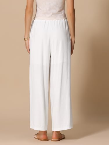 Allegra K Linen Pants for Women's 2025 Summer High Waist Drawstring Lightweight Long Palazzo Gauze Pants3