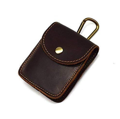 タバコケース タバコポーチ 厚手牛革 手作り メンズ 本革 ヌメ革 レトロ ウエストバッグ ベルト スマホ ウエストポーチ ベルトバッグ スマホケース 縦型 小物 カラビナ付き (D-ダークブラウン) -