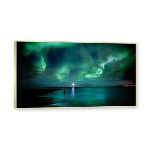 Tableau sur toile aurore boréale 30x54cm avec cadre doré