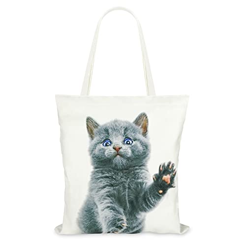 Fmeida Canvas Tote Bag For Women Reusable Tote Bags Aesthetic Cute Cat Heavy Duty 12Oz Cotton Tote Bags Eco Friendly Cloth Bag For Work College Shopping Travel Machine Washable #TOP15