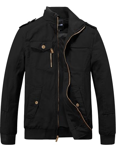 Wantdo Men's Military Jacket Casual Bomber Jacket Stand Collar Canvas Jacket Windbreaker
