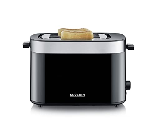 SEVERIN Automatik Toaster mit 2 Toastschlitzen, Toaster mit einstellbarem Bräunungsgrad in 7 verschiedenen Stufen & Brötchenaufsatz, Auftauen und Erwärmen, 800 W, Schwarz, AT 9264