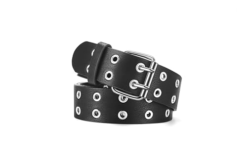 Black Belts for Women Men Studded Belt Y2K Emo Gothic Grunge 80S PU Leather Accessories for Jeans
