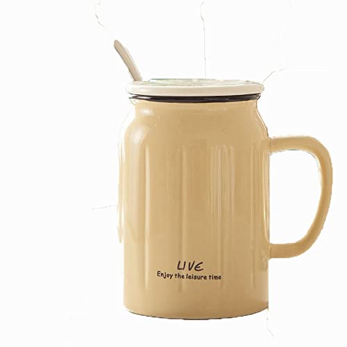 Kaffeetasse Kreativer Becher mit Deckel Löffel Kleine frische Tasse Persönlichkeit Paar Tasse Bubble Tee Cup Kaffeetasse Teetasse (Color : Milkcoffe)