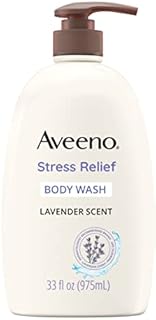 Aveeno Stress Relief Body Wash with Soothing Oat, Gently Cleanses and Moisturizes with Lavender Scent, Chamomile & Ylang-Ylang Essential Oils, Dye-Free & Soap-Free Calming Body Wash, 33 fl. oz