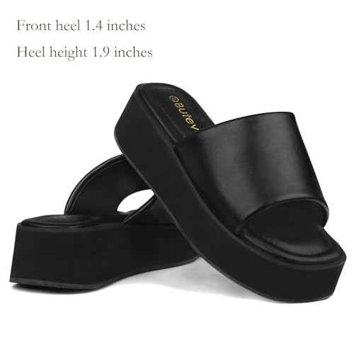 Chunky Platform Sandals for Women - Comfort Black Open Toe Slip on Platform Slides Y2K Wedge Sandals for Summer Casual2