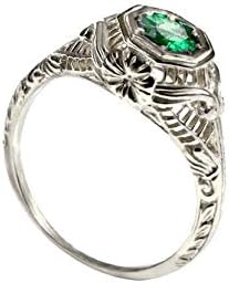 Edwardian style solitaire emerald Engagement ring 18k white gold natural emerald, filigree engagement ring, promise ring, antique 14k ring