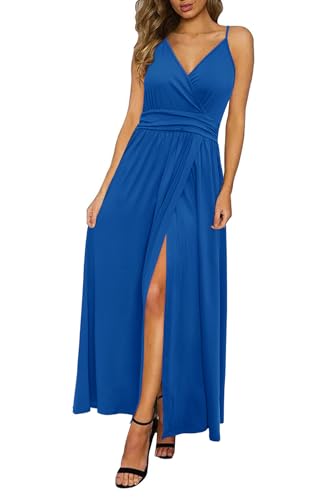 Image of Newshows Women's 2026 Lightweight Summer Wedding Guest Beach Vacation Casual V Neck Split Flowy Maxi Dress