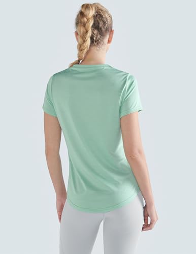 Pacote com 5 camisetas femininas de manga curta de secagem rápida, camisetas atléticas de treino par