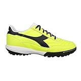 Diadora Calcetto LT Turf Soccer Shoes - Full Grain Leather, Enhanced Cushioning, Anti-Wear Rubber, Synthetic Turf, Optimal Traction and Stability, Yellow/Black, 6.5 UK