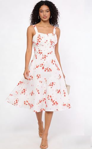 Image of Belle Poque Vintage Floral Dress for Women 2026 Summer A-line Sleeveless Flowy Midi Elegant Wedding Guest Cocktail Dress