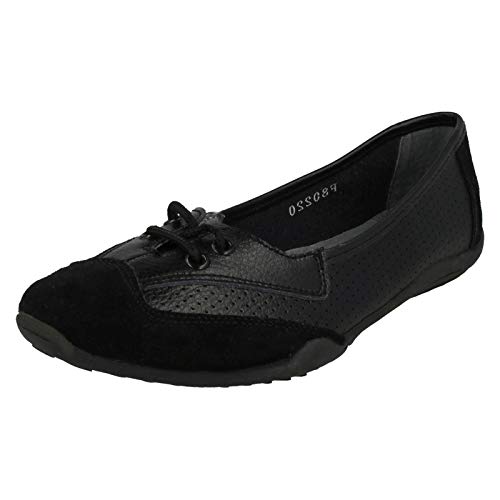 Down To Earth Ladies Flat Comfort Ballerinas - Black Leather - UK Size 5 - EU Size 38 - US Size 7