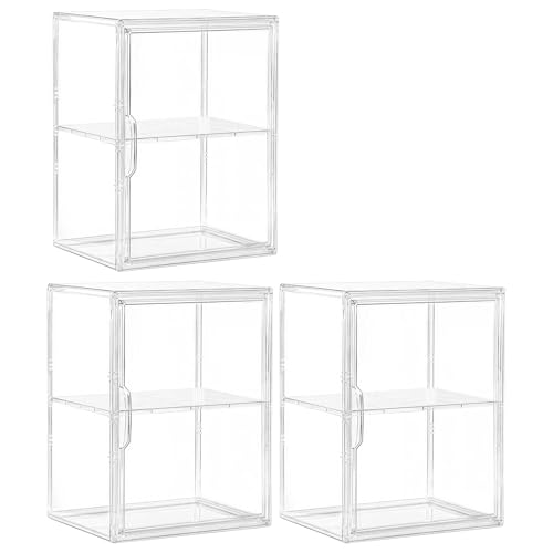 Image of Large Clear Acrylic Figure Display Case for Collectibles 3 Pack | Adjustable Divider, Magnetic Door, Crystal Clear View, Easy to Clean, Dustproof, Easy Assemble, for Tall Skincare Bottles