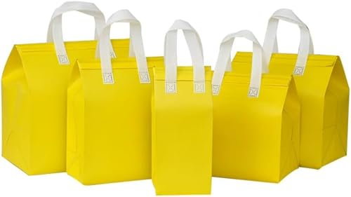 保冷バッグ 保温バッグ 100枚入 大容量 アルミ マチ付き クーラーバッグ 手持ち付き 保冷 保温 料理 海鮮 飲食店 業務用 (イエロー,幅26cm*高さ28cm*マチ17cm)