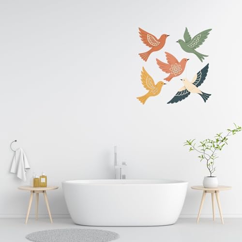Image of GiftOday Wooden 3D Birds Wall Art Panel - Set of 5 | Handcrafted Wood Bird Folk Art Hanging for Living Room, Bedroom, Dining & Office Wall Decoration (Pack of 1)