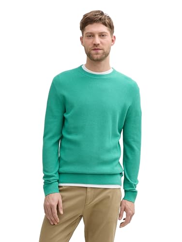 TOM TAILOR Herren Basic Strickpullover aus Baumwolle, 37437 - Bright Jade Green Melange, L