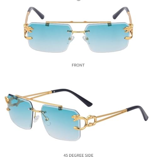 Fashion Leopard Rimless Sunglasses Double Bridges Gradient Ocean Film Shades Luxury double bridge2