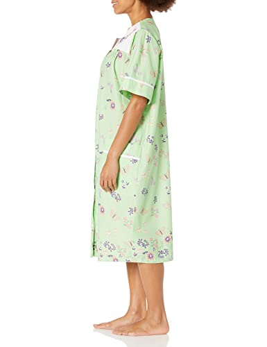 Image of AmeriMark Women Calf-Length Snap Front Knit Duster House Coat Robe - Loose-Fitting Plush Bathrobe - Short Sleeve Bath Robe