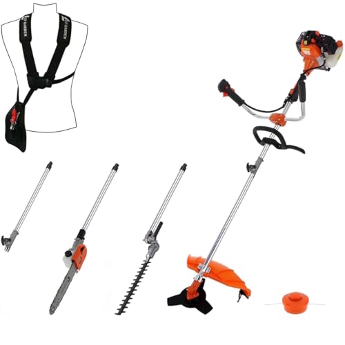 GT Garden Multifonction Thermique 4 en 1 avec Guidon : tronçonneuse - débroussailleuse - Taille-Haies et rallonge