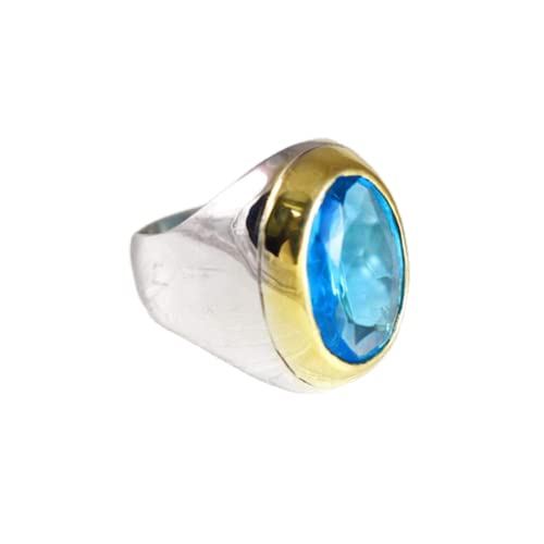 blue topaz ring, 925 sterling silver, two tone ring, blue topaz gemstone, anniversary gift ring, december birthstone, birthday gift ring, metaphysical ring, healing ring, party wear men's ring