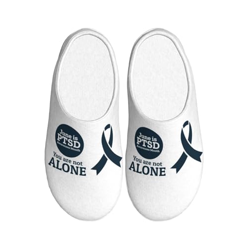 GJQyuok June Is Ptsd Awareness Month Adult Cotton Slippers Home House Indoor Shoes Plush Slipper For Women Men