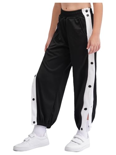 Riismen Bambina Bambini Pantaloni da Allenamento con Bottoni A Pressione Laterali Pantaloni della Tuta da Jogging della Tuta Elastico in Vita Nero 7-8 Anni
