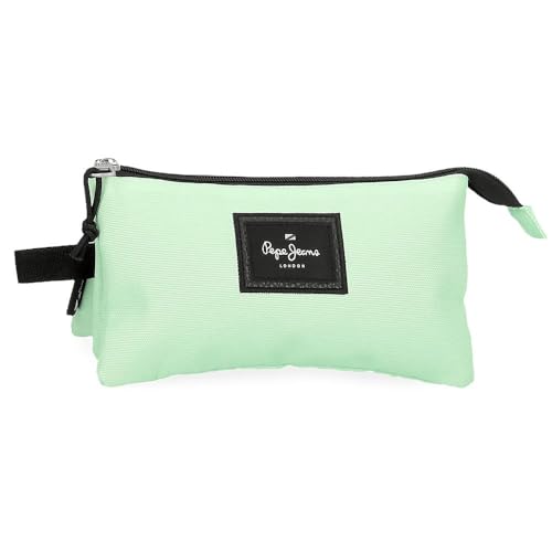 Pepe Jeans Aris Colorful Triple Pencil Case Green 22x12x5cm Polyester by Joumma Bags, Green, Triple Case, 22x12x5 cm