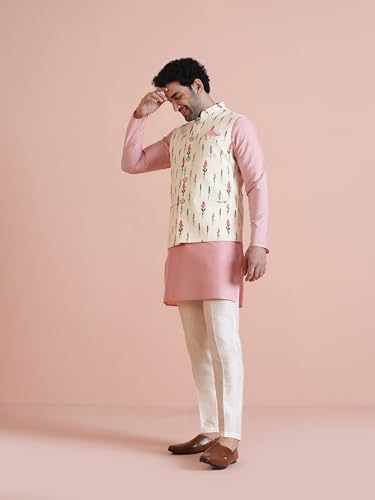 Image of Kisah Men's Cotton Blend Printed Nehru Jacket Regular Fit | Designer Ethnic Layering | Wedding & Occasion Wear