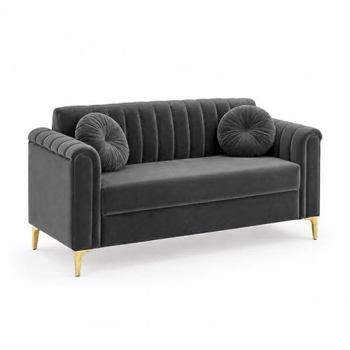 Image of FURNY Dorino 2 Seater Fabric Sofa Set (Dark Grey) Premium Velvet Finish Durable & Comfortable Ideal for Living Room