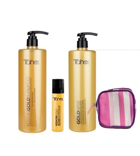 Tahe Keratin Gold Shampoo 1000ml + Mask 1000ml + Keratin Serum 30ml + Handbag (New Presentation)