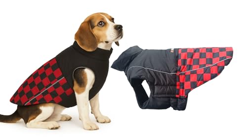 Image of The Pets Company Dog Winter Coat Jacket, Clothes, Windproof, Waterproof, Light Weight, Washable, Ultra Warm Thick Fleece Lined Dog Vest for Cold Weather Protection, (Red Check, Medium - 20 Inch)