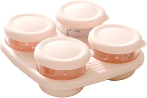 WOHANMU ベビー離乳食保存器容器 4個入り 粉ミルク容器 ガラス製品赤ちゃん屋外ガラス クリスパー加熱ディスペンサー密封赤ちゃんスナック ベビー用品 携帯 持ち運び 持ち歩き ボックス冷凍ストレージ ポータブル補完食品容器 (ピンク)
