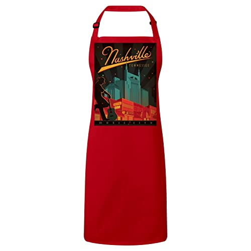 Tablier cuisine Nashville affiche vintage rouge, le cadeau idéal pour amateur de déco